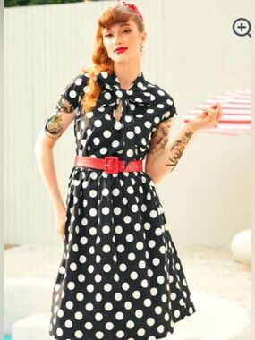 NWT Modcloth "Polka Dot A Cult" Classic Cap Sleeve Belted Dress